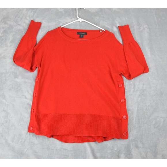 Tahari Sweaters - Tahari Sweater Womens Large Red Long Sleeve Pullover Stretch Side Buttons